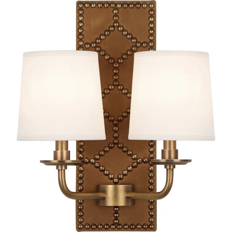 Colonial Nailhead English Ochre Leather & Aged Brass 2-Light Sconce