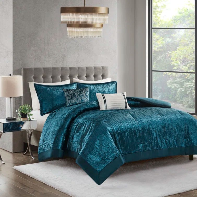 Teal King Velvet Down Alternative 5-Piece Bedspread Set