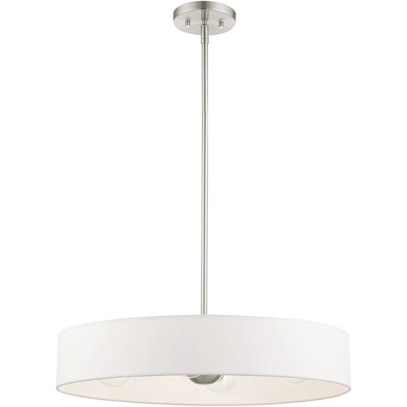 Elegance Brushed Nickel 4-Light Indoor/Outdoor Drum Pendant with Off-White Shade