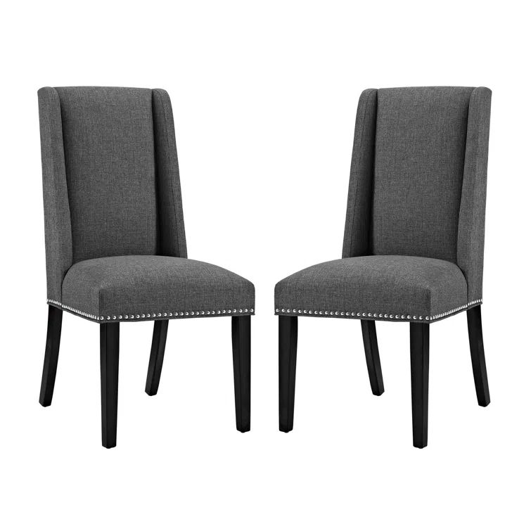 Elegant Gray Leather Upholstered Side Chair with Wooden Legs