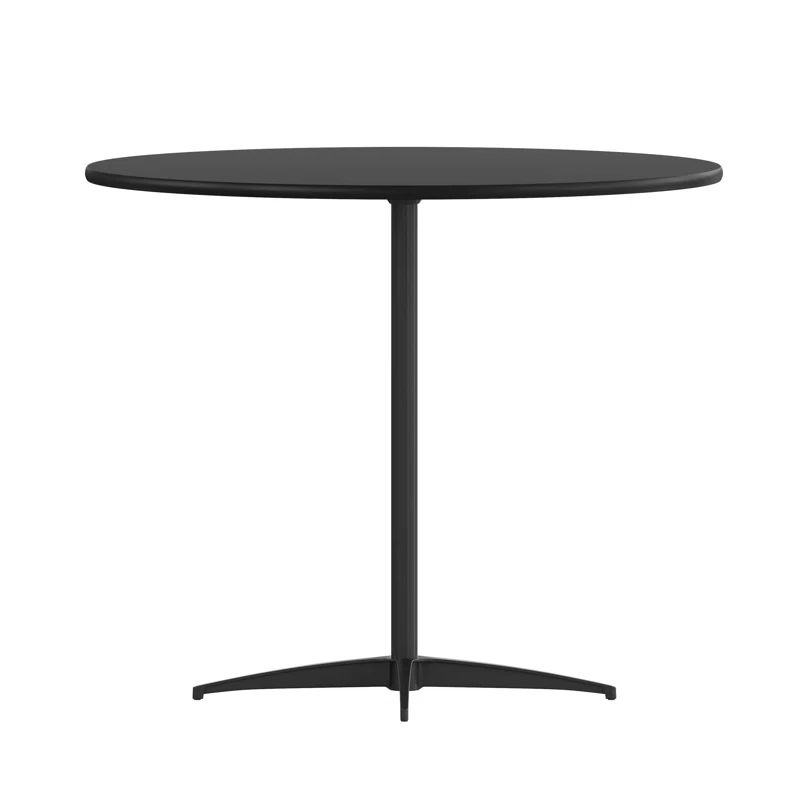 Black Round Birchwood Cocktail Table with Metal Base