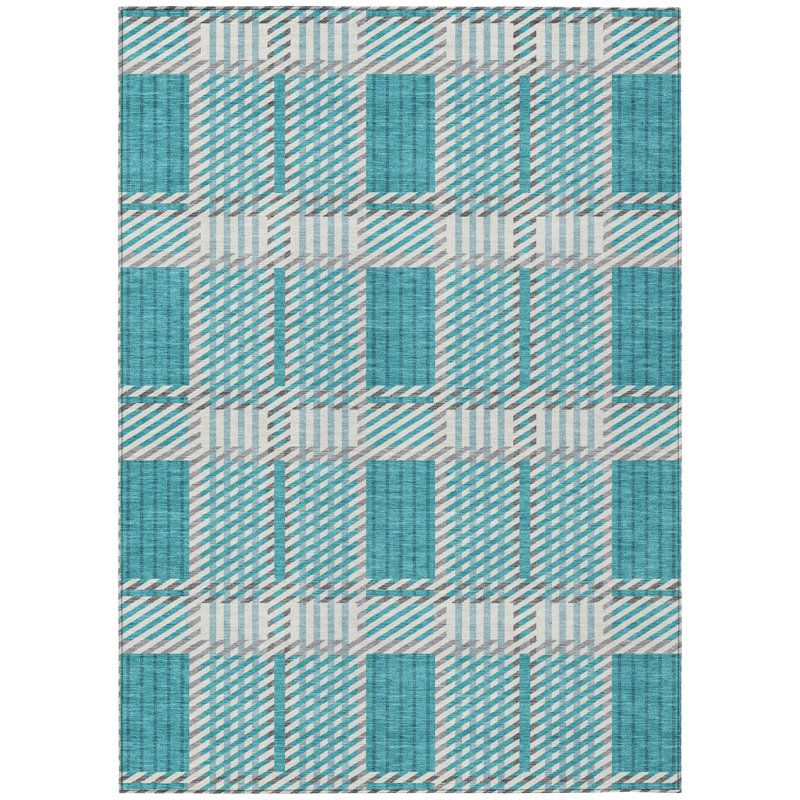 Teal Rectangular Synthetic Washable Area Rug 46" x 30"