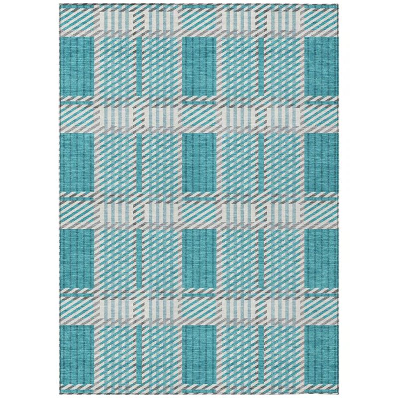 Teal Rectangular Synthetic Washable Area Rug 46" x 30"