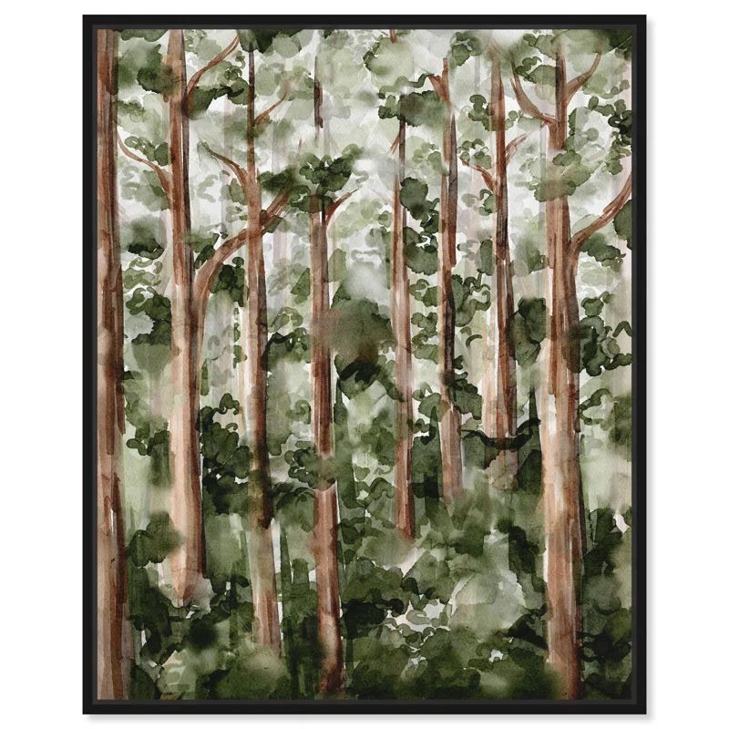 Wildy Forest Green and Brown Landscape Canvas Print with Black Frame