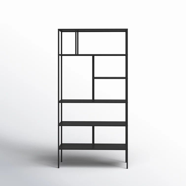 Industrial 5-Tier Blackened Bronze Metal Bookcase, 72" Tall