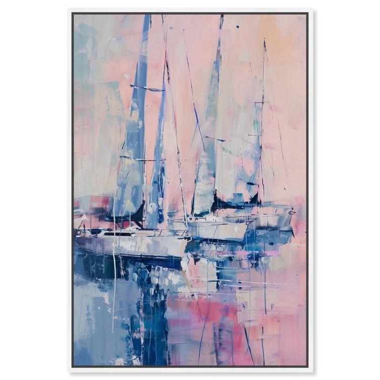Pastel Sea Breeze Sailing Canvas Wall Art with White Frame, 21" x 31"
