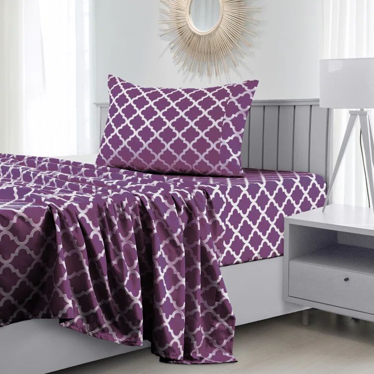 Purple Geometric Print Twin Microfiber Sheet Set