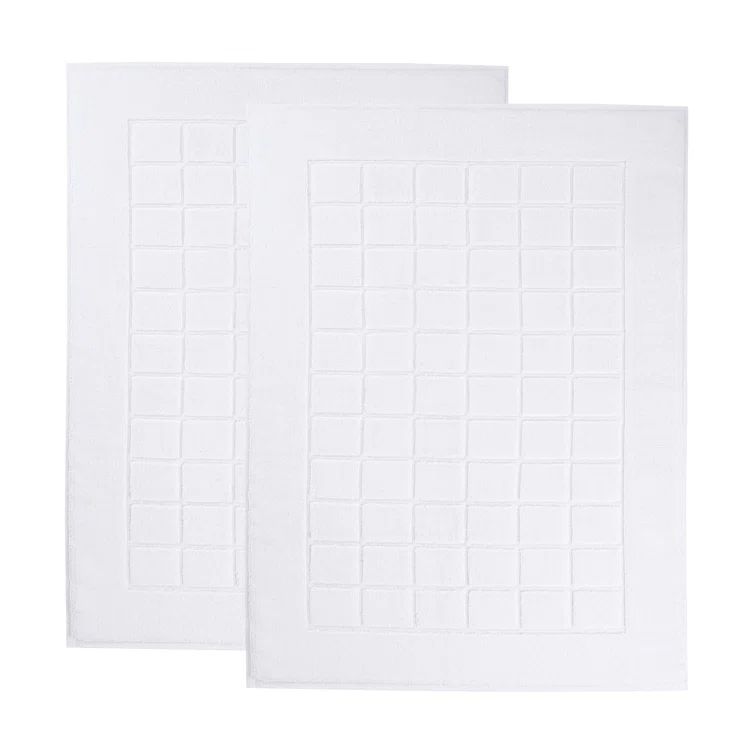 Nora White Cotton Checkered Absorbent Bath Mat Set of 2