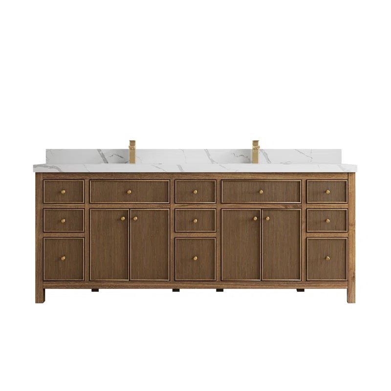 Sonoma Teak Double Sink Vanity with Calacatta Quartz Top