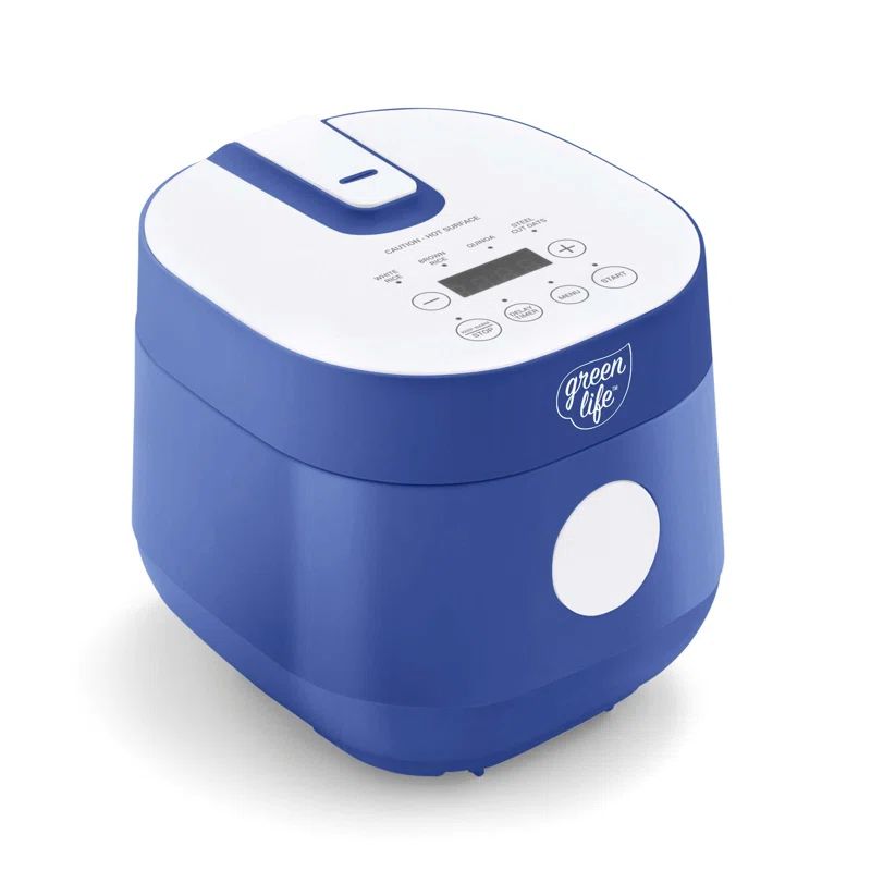 GreenLife Blue and White Electric Non-Stick Rice Cooker