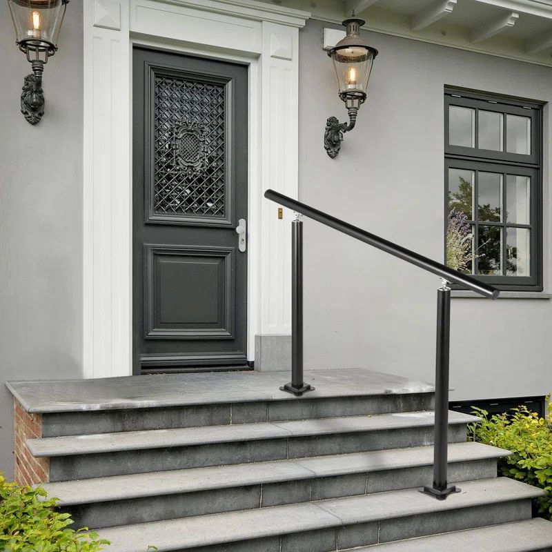 Black Aluminum Adjustable Outdoor Handrail for 1-3 Steps