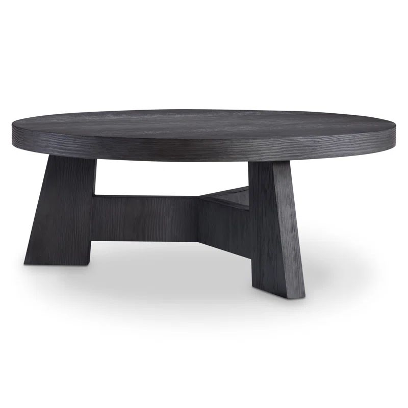 L'Ombre Black Round Wood Contemporary Coffee Table 42"