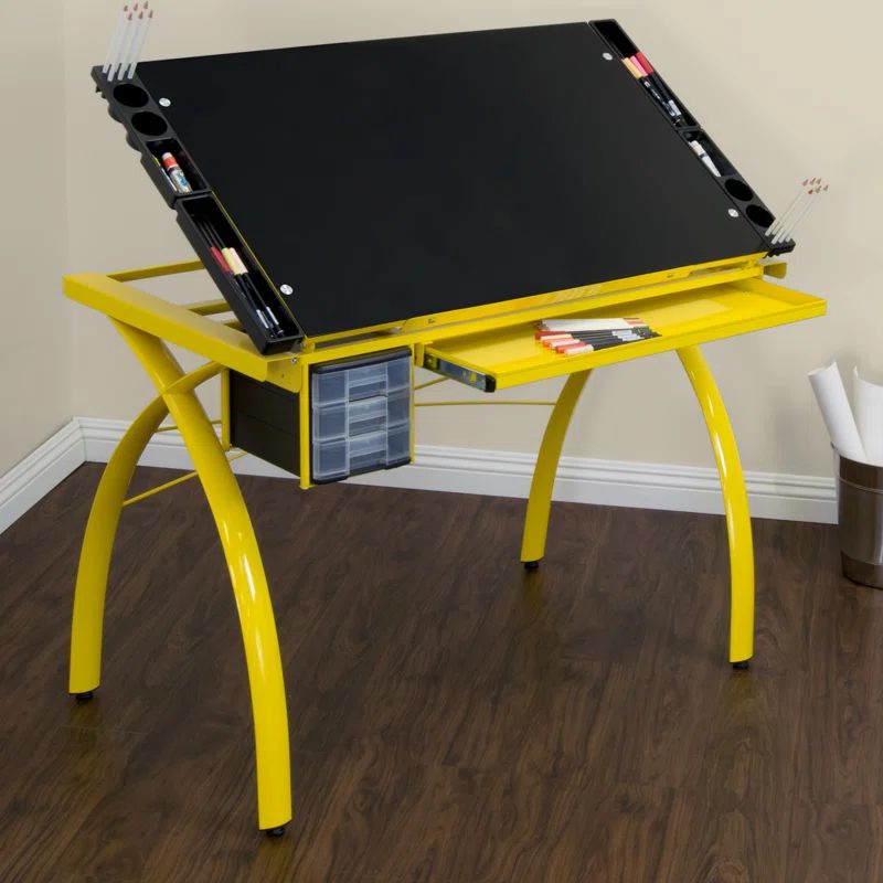Futura 59'' Black Metal and Clear Glass Drafting Table with Storage