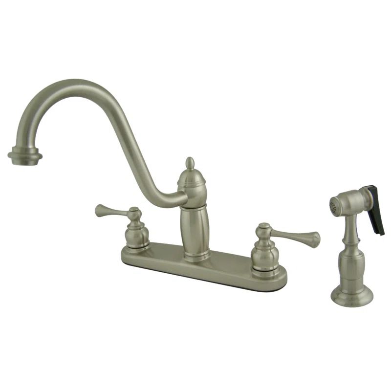 Heritage Brushed Nickel Double Handle Deck Mount Kitchen Faucet