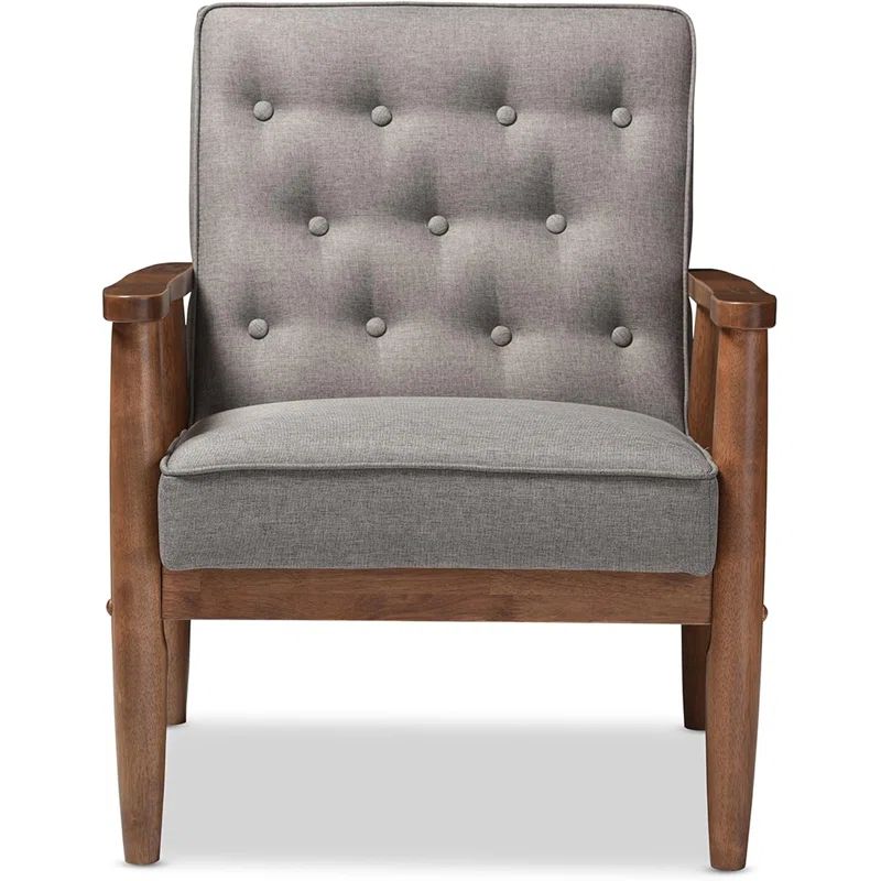 Gray Faux Leather Mid-Century Modern Accent Chair with Maple Wood Frame