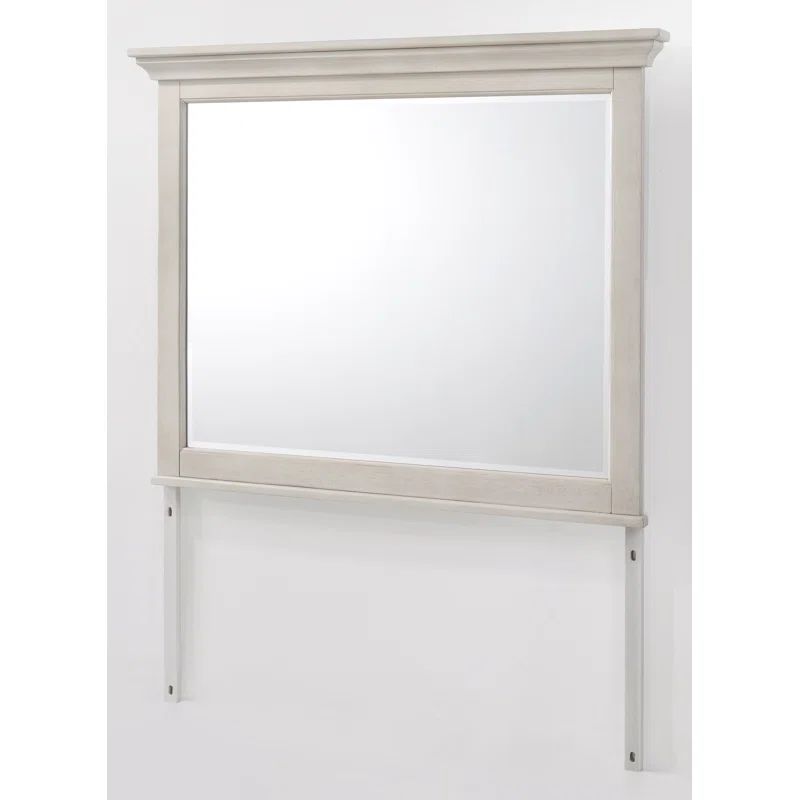 Transitional White Solid Wood Rectangular Dresser Mirror