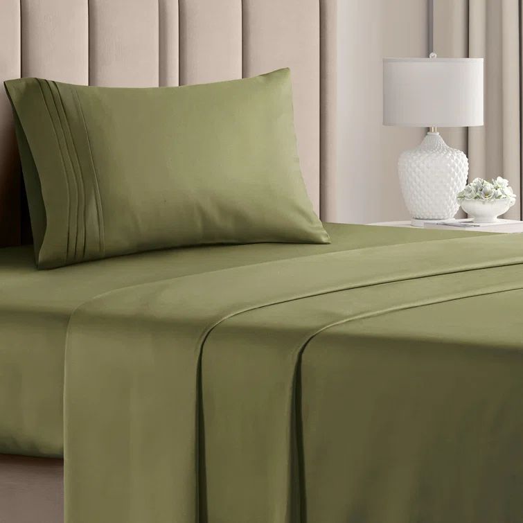 Twin Sage Green Microfiber Stripe Sheet Set for Kids