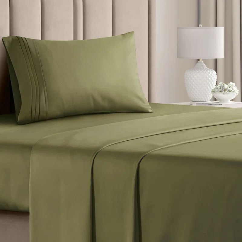 Twin Sage Green Microfiber Stripe Sheet Set for Kids