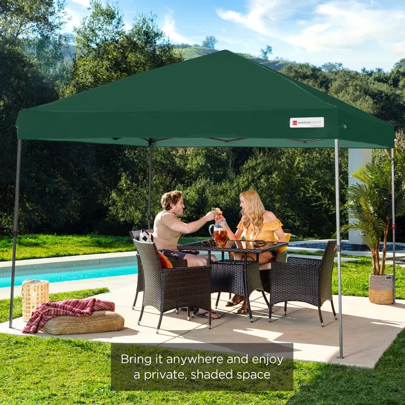 10x10ft Dark Green Adjustable Height Pop-Up Canopy Tent with Storage Bag