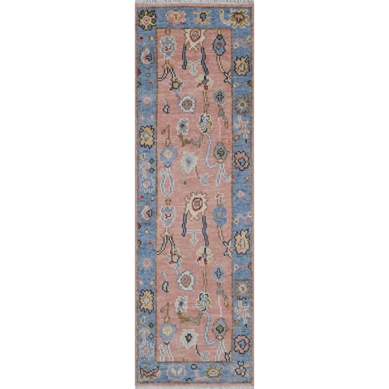 Sunset Blue and Beige Hand-Knotted Wool Runner Rug 2'6" x 8'