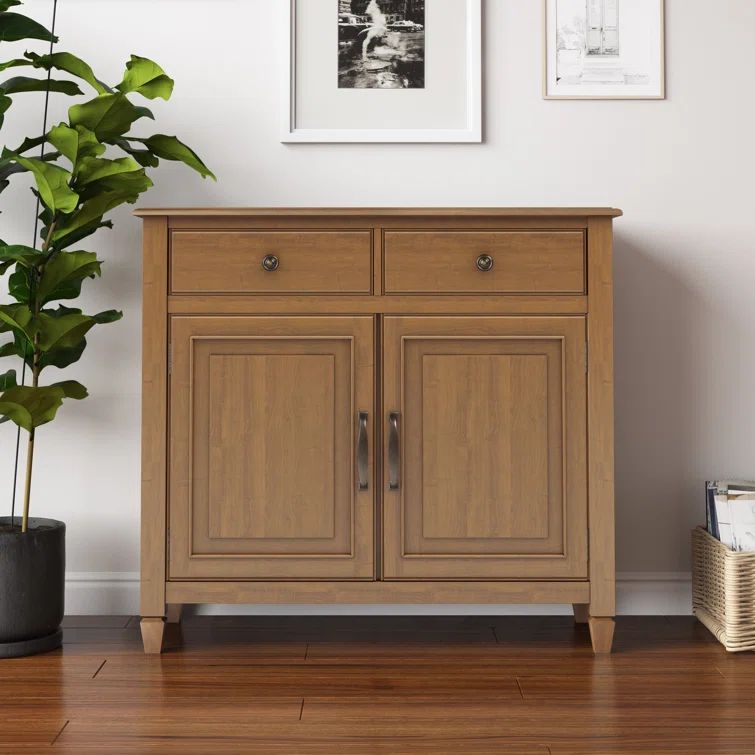 Light Golden Brown Pinewood Freestanding Accent Cabinet