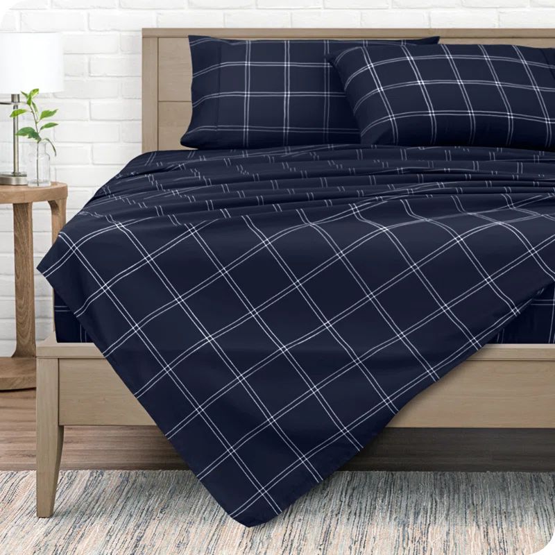 Split King Midnight Plaid Deep Pocket Microfiber Sheet Set