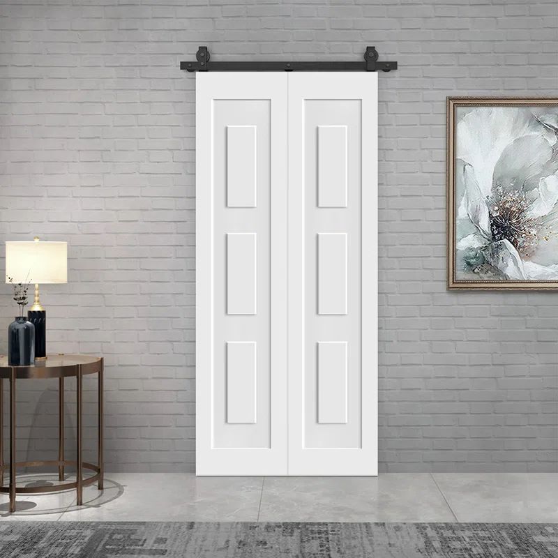 White Composite 3 Panel Bi-Fold Door with Sliding Barn Hardware Kit