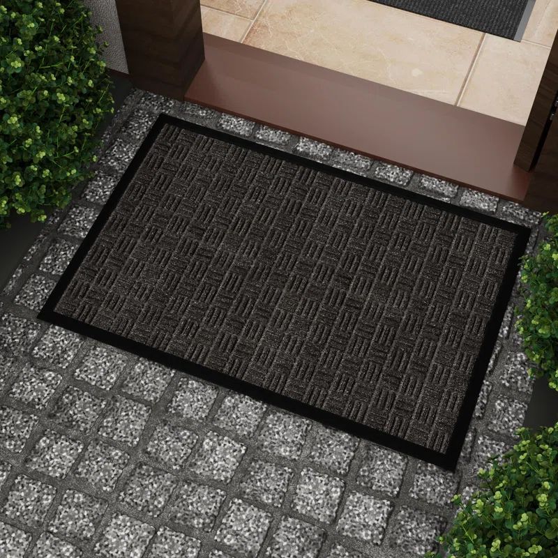 Charcoal Geometric Rubber Non-Slip Outdoor Entrance Rug