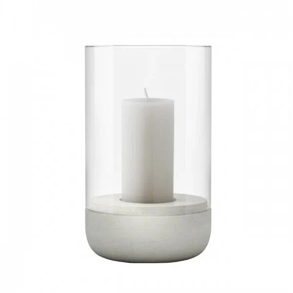 Lily White Concrete and Glass Hurricane Candle Lantern