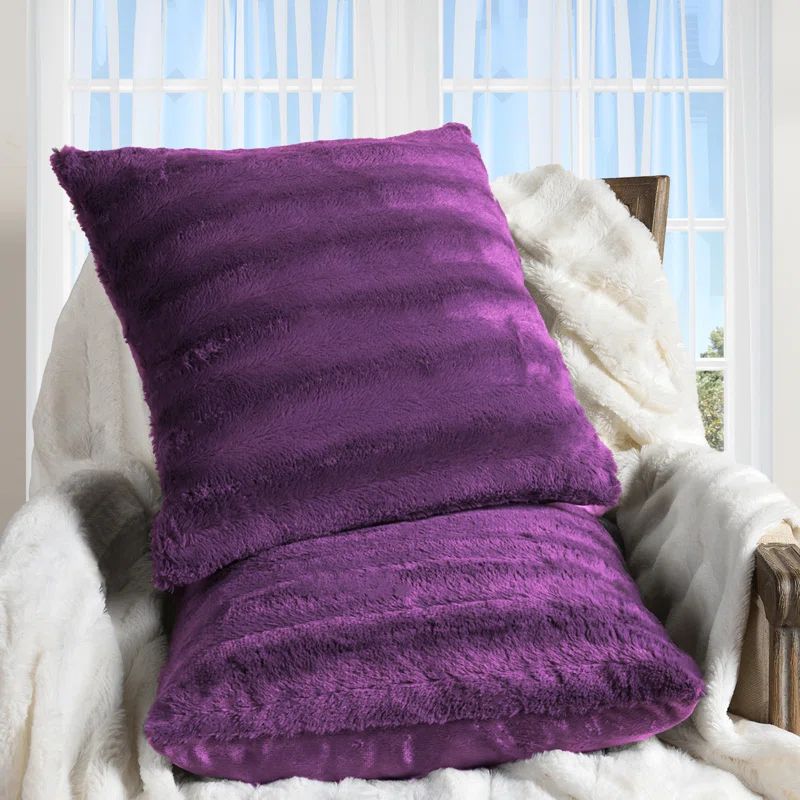 Luxurious Purple Faux Fur Throw Pillows Set of 2, 22" x 22"