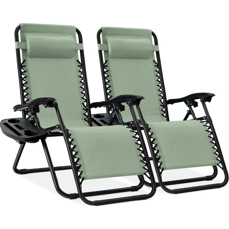 Sage Green Steel Zero Gravity Outdoor Lounge Chairs with Cup Holders