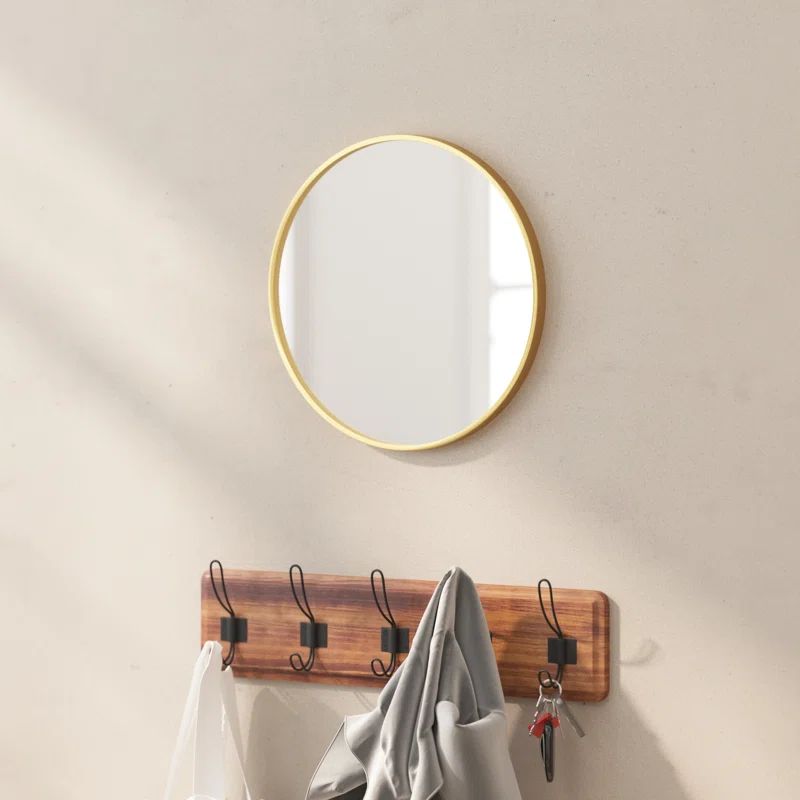 16" Round Gold Metal Wall Mounted Mirror