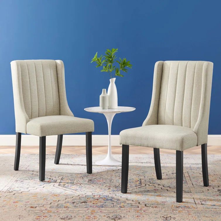Beige Velvet Upholstered Parsons Side Chair with Wood Legs