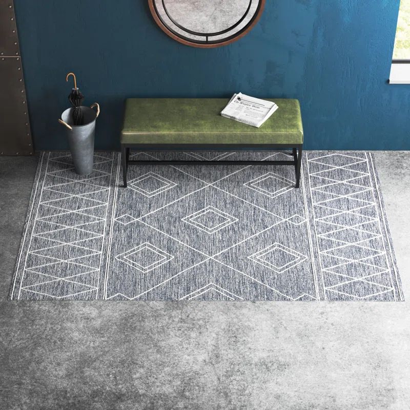 Hand-Woven Charcoal and Ivory Wool Cotton Area Rug, 5' x 8'