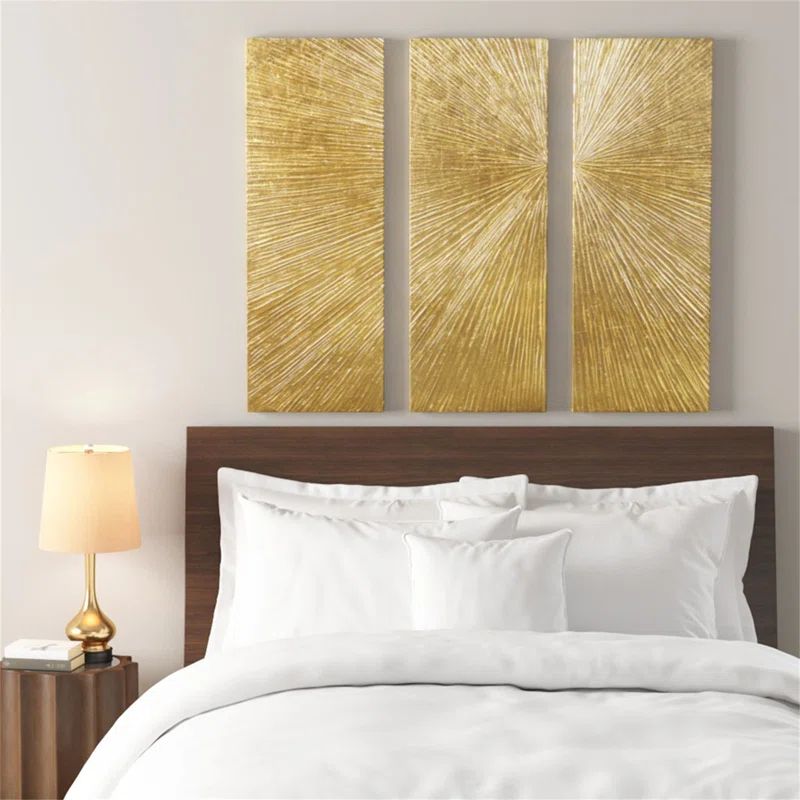 Gold Sunburst Hand Painted Triptych Resin Wall Art Set