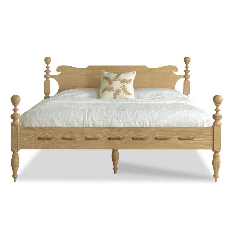 Queen Light Brown Wood Frame Bed with Headboard