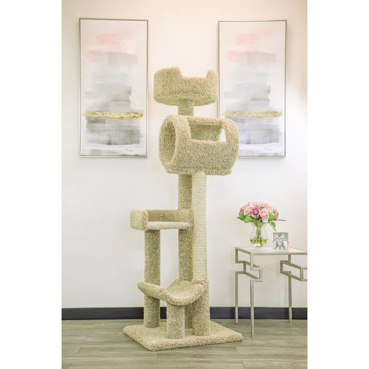 Beige Sisal Freestanding Multi-Level Cat Tree Tower
