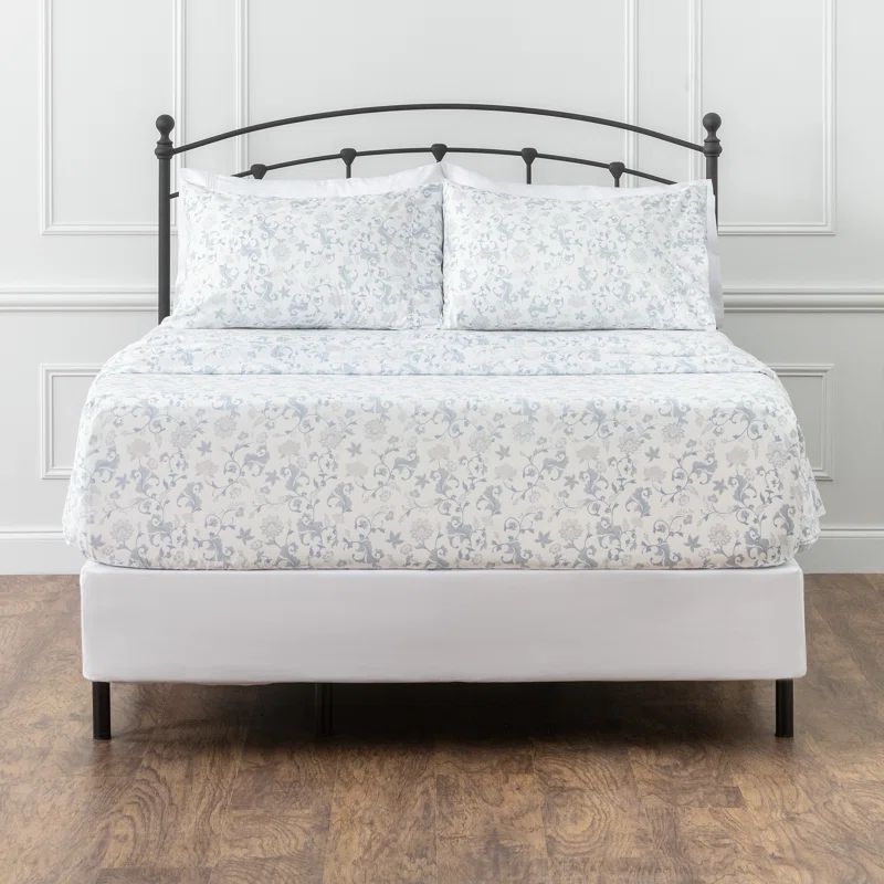 Chanasya Blue Floral Paisley Microfiber Queen Sheet Set