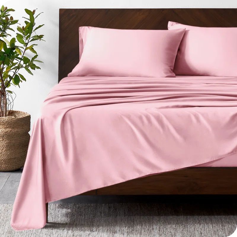 Split King Light Pink Bamboo Deep Pocket Sheet Set