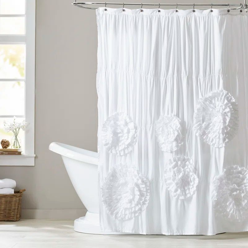 White Polyester Ruffled Flower 72" x 72" Shower Curtain