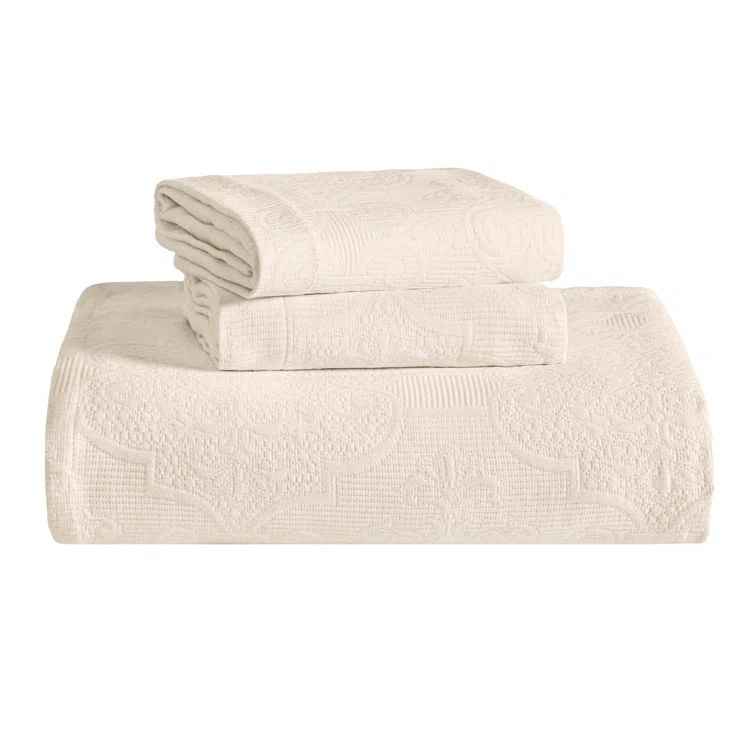 Ivory Twin Cotton Matelasse Bedspread Set with Pillow Sham