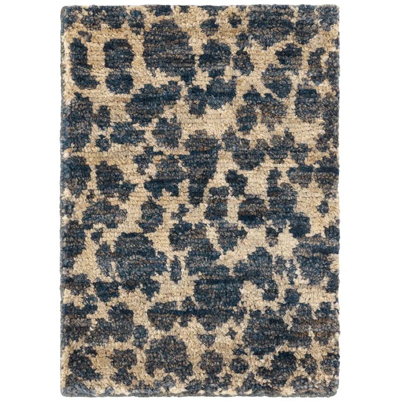 Indigo and Beige Hand-Knotted Jute Rug, 2' x 3'