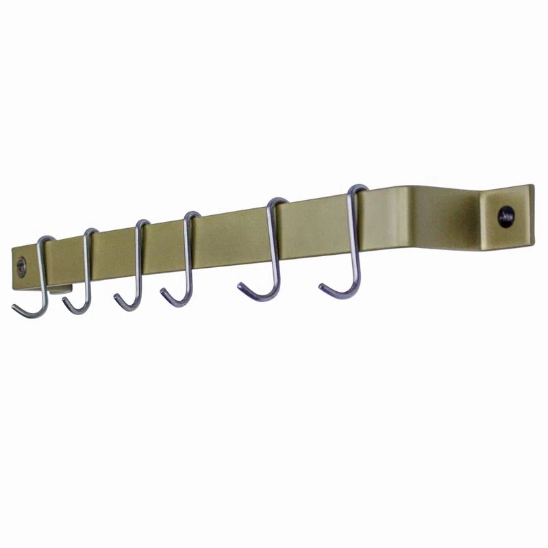 Brass Finish Metal Wall Rack with 6 Hooks, 24" Length