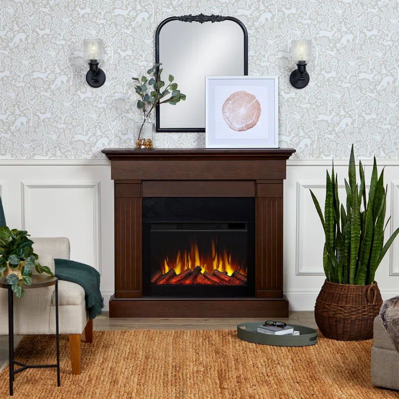 Chestnut Oak Electric Fireplace with Mantel and Remote Control