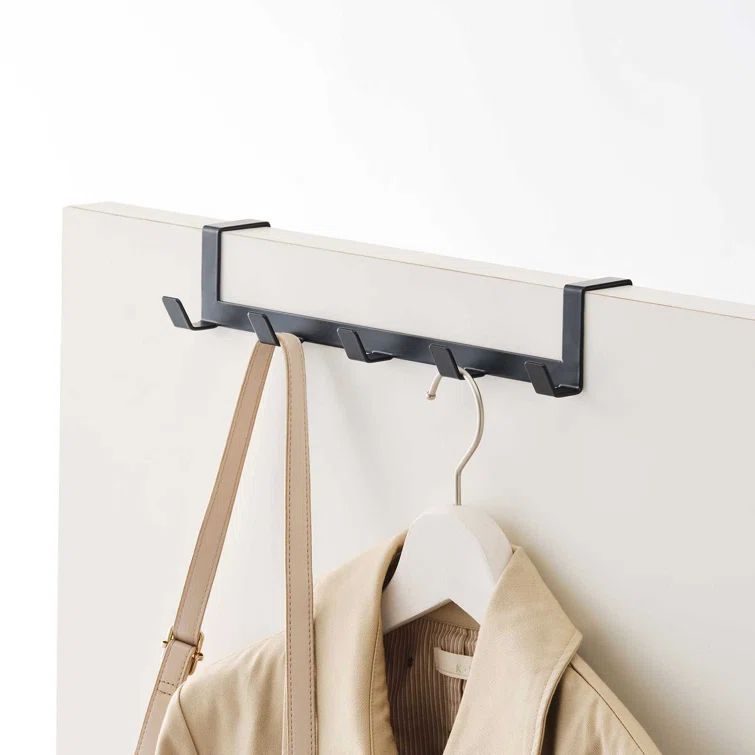 Black Steel Over-the-Door Hook Rack with Five Hooks