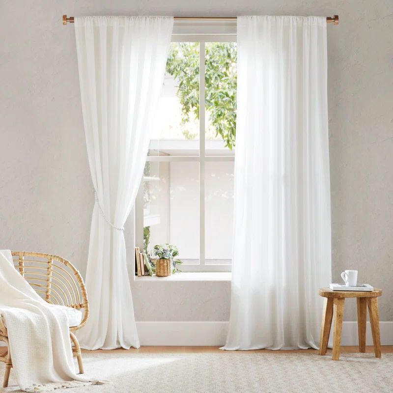 White Sheer Polyester Rod Pocket Back Tab Window Panel