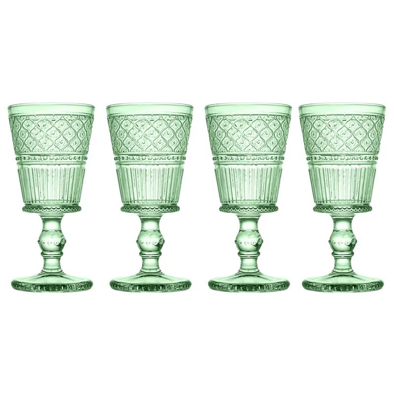 Claro Green Bubble Stem Goblet Glass Set of Four