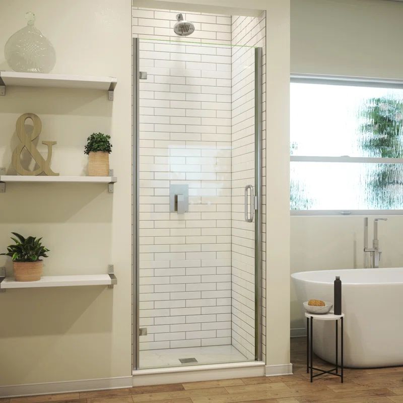 Brushed Nickel Clear Glass Hinged Semi-Frameless Shower Door
