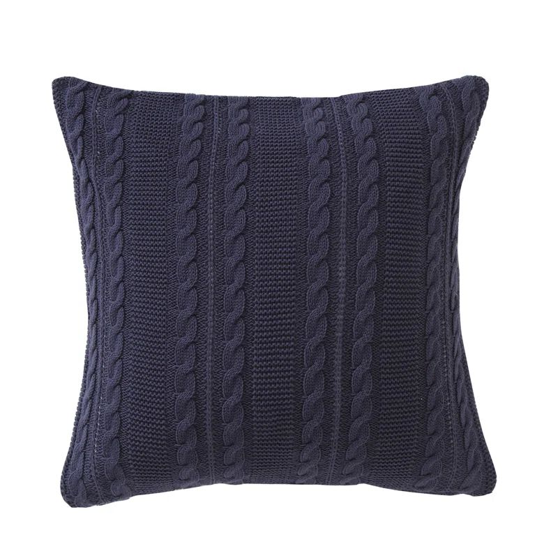 Navy Cable Knit Cotton Square Decorative Pillow 18" x 18"