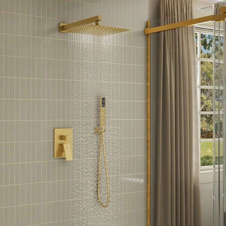 Large Brushed Gold Square Dual Shower System with Handheld Spray